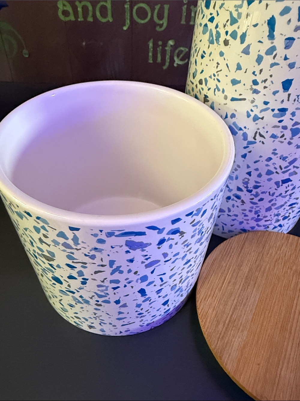 Home Basics Blue Terrazzo Ceramic Canister Set with Bamboo Lids - Picture 2 of 4